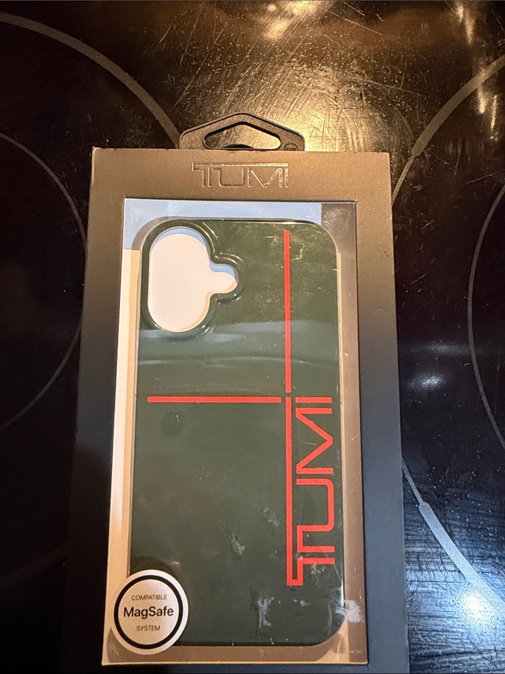 Tumi Green Phone Case with Red Logo Stripe - MagSafe Compatible